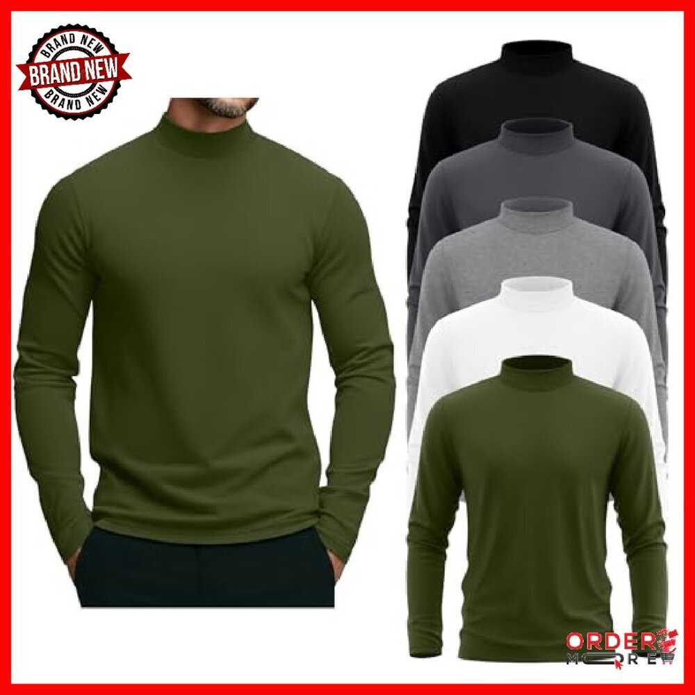 Men's Mock Turtleneck 5-Pack Long Sleeve Slim Fit Lightweight Shirts - Picture 2 of 8